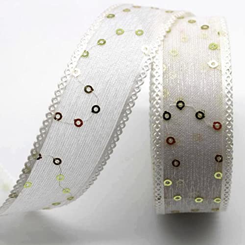 WUSHADEHANS Spitzenband, Spitzenbesatz, Spitzenband mit Pailletten, Spitzenbesatz, 9,1 m/18,3 m, glänzende Spitze, dekorative Gazebänder for Schleifenmachen und Verpacken(White,25mm 10 Yards) von WUSHADEHANS