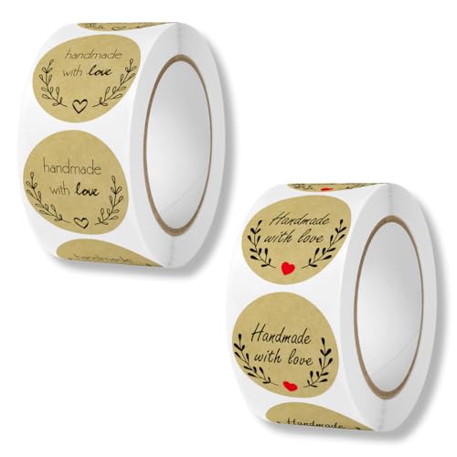 WUSJCOF 1000 Stücke Selbstklebender Kraftpapier Aufkleber DIY Etiketten Runder Sticker für Backen, Geschenktüten, Karten, Briefumschläge, Hochzeit von WUSJCOF