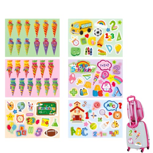 WUSJCOF 12PCS Einschulung Sticker Schulanfang Aufkleber für Mädchen Jungen, Schulkind Schulanfang Geschenke, Schuleinführung Sticker Set für 1. Schultag Party Mitgebsel Geschenk von WUSJCOF