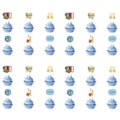 WUSJCOF 24 Stück Oktoberfest Cupcake Topper, Bierfest Party Picker, Deutsches Bierfest Kuchendeko, Bayerische Party Dessert Dekorationen für Oktoberfest Deko von WUSJCOF