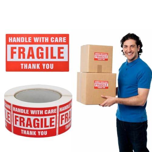 WUSJCOF 250Etiketten Vorsicht Zerbrechlich Achtung Glas Bruchgefahr Handle With Care Fragile Umzugskartons (25x45 mm) von WUSJCOF