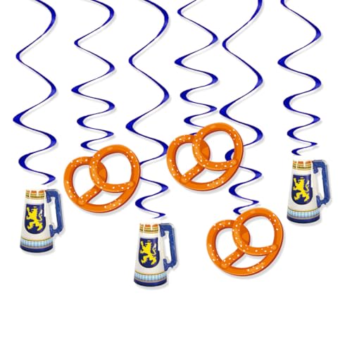 WUSJCOF 6 Stück Große Oktoberfest Deko Set, Deckenhänger Wirbel Spiral Girlande für Bayrisch Deko Party bayrische,Cookie-Muster und Weinglasmuster von WUSJCOF