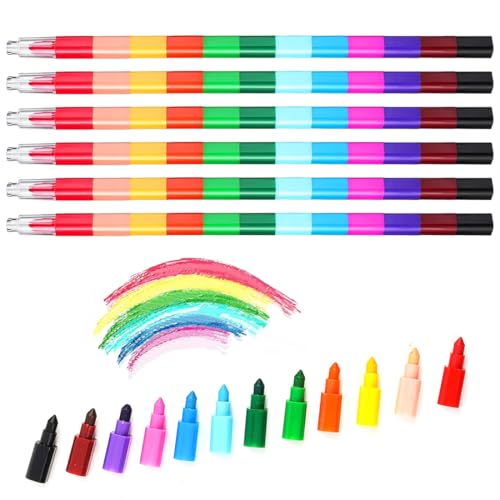 WUSJCOF 6 Stück Stapelbare Wachsmalstifte, Baustein Buntstifte, Sicherheit und Ungiftig, Regenbogen Stift, ideal Kleine Geschenke als mitgebsel kindergeburtstag (12 Farben) von WUSJCOF