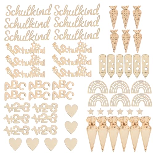 WUSJCOF 60 Stück Schulanfang Deko Holz Einschulung Deko Streudeko Schulkind Konfetti Tischdekoration Schulanfang Junge Mädchen(Schulkind-Holz) von WUSJCOF