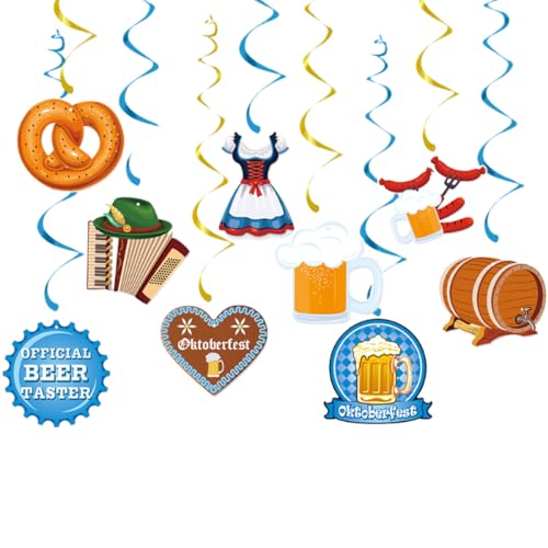 WUSJCOF 9 Stück Große Oktoberfest Deko Set, Wirbel Spiral Girlande, Deckenhänger für Bayrisch Deko Party (Bavarian Theme) von WUSJCOF