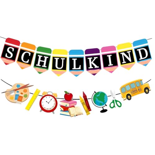 WUSJCOF Einschulung Deko Mädchen - Schulkind Girlande Pastell - Schulanfang Banner aus Papier - Hängende Dekoration für Schuleinführung und Einschulungsfeier WUSJCOF Einschulung Deko Mädchen - Schulkind Girlande Pastell - Schulanfang Banner aus Papier - Hängende Dekoration für Schuleinführung und Einschulungsfeier von WUSJCOF
