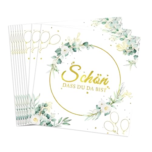 WUSJCOF Servietten Hochzeit - 40 Stück Servietten Schön DASS Du Da Bist - Papierservietten mit Blumen Motiv - Tischdeko für Hochzeit, Geburtstag, Frühling, Ostern von WUSJCOF