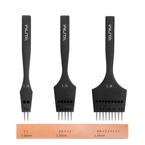 WUTA 2. Generation Leder werkzeuge Set mit austauschbarem Stecheisen & runden Lochstanzer- Premium Zinkenstanze für Leder(3.38mm-2+5+9) von WUTA