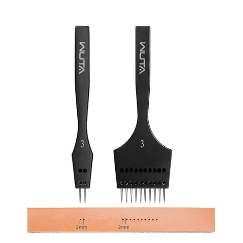 WUTA 2. Generation Leder werkzeuge Set mit austauschbarem Stecheisen & runden Lochstanzer- Premium Zinkenstanze für Leder(3mm-2+10) von WUTA