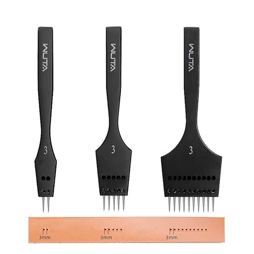 WUTA 2. Generation Leder werkzeuge Set mit austauschbarem Stecheisen & runden Lochstanzer- Premium Zinkenstanze für Leder(3mm-2+5+10) von WUTA