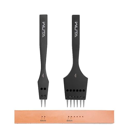 WUTA 2. Generation Leder werkzeuge Set mit austauschbarem Stecheisen & runden Lochstanzer- Premium Zinkenstanze für Leder(4mm-2+6) von WUTA