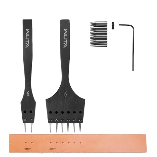 WUTA 2. Generation Leder werkzeuge Set mit austauschbarem Stecheisen & runden Lochstanzer- Premium Zinkenstanze für Leder(6mm-2+6) von WUTA