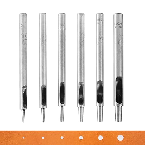 WUTA 6 Stück SPC Locheisen Set, Rund Stahl Hohlstanz-Schneidewerkzeug, Locheisensatz für Leder, Uhrenarmband(1+1.5+2+3+4+5mm） von WUTA