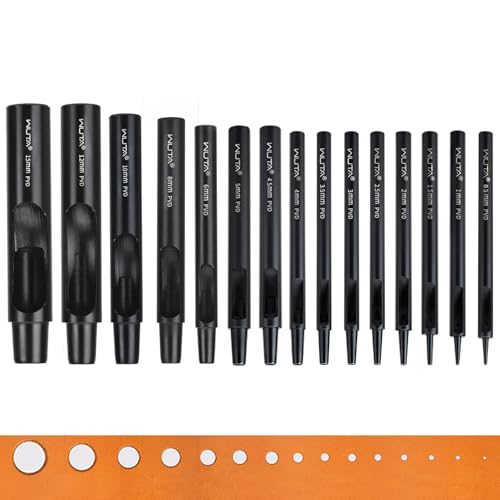 WUTA Beschichtung Titan Locheisen Set, Rund Hohlstanz-Schneidewerkzeug, Locheisensatz für Leder, Uhrenarmband, Dichtungsgürtel(15 Stück) von WUTA