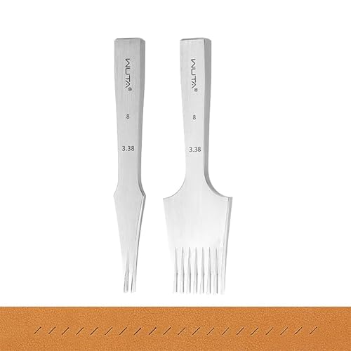 WUTA Französischer Leder Locher Werkzeug, Professionelle Komplett Schnellarbeitsstahl Zinken Stanze, Flache Leder Stanzwerkzeug(Vorderseite 3.38mm 2+8) von WUTA