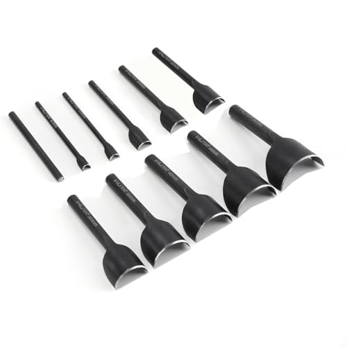 WUTA Halbrunde Schwarz Lochstanzer,11 Stück Kohlenstoffstahl Locheisen Set Leder、für Gürtel Brieftaschen und Uhrenarmbänder Lederhandwerk(Alle Größen) von WUTA