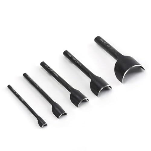 WUTA Halbrunde Schwarz Lochstanzer,5 Stück Kohlenstoffstahl Locheisen Set Leder、für Gürtel Brieftaschen und Uhrenarmbänder Lederhandwerk(10+15+20+25+40mm) von WUTA