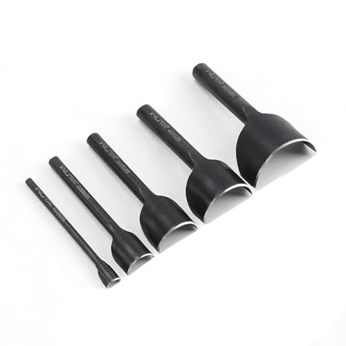 WUTA Halbrunde Schwarz Lochstanzer,5 Stück Kohlenstoffstahl Locheisen Set Leder、für Gürtel Brieftaschen und Uhrenarmbänder Lederhandwerk(10+20+30+40+50mm) von WUTA