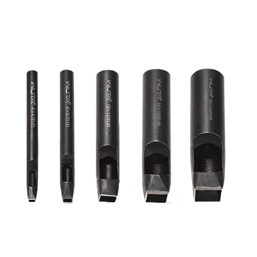 WUTA Quadratische Lochstanzer Leder, 5-teilige Kohlenstoffstahl Locheisen Set Für Gürtel, Uhrenarmbänder, DIY Lederhandwerk(4 * 4+6 * 6+10 * 10+15 * 15+25 * 25mm) von WUTA