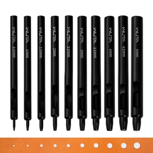 WUTA Schwarzer Rundlochstanzer,10 Stück Locheisen Set für Leder, Uhrenarmband, Dichtungsgürtel,Lochstanzer Leder(0.5+1+1.5+2+2.5+3+3.5+4+4.5+5mm) von WUTA