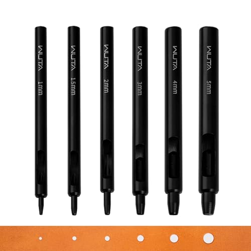 WUTA Schwarzer Rundlochstanzer,6 Stück Locheisen Set für Leder, Uhrenarmband, Dichtungsgürtel,Lochstanzer Leder(1+1.5+2+3+4+5mm) von WUTA