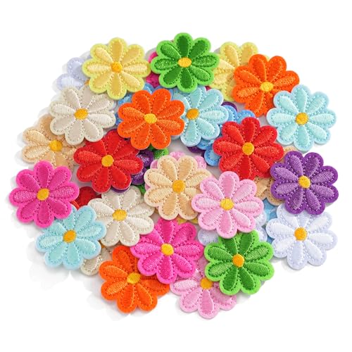 36 x Blumen-Aufnäher zum Aufbügeln, niedliche Gänseblümchen, bestickt, zum Aufnähen für Kleidung, Rucksäcke, Hüte, Jeans (bunt) von WUTAOBON
