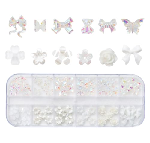 Nagel-Strass-Set, 3D-Harz-Blume, Schleife, Schmetterling, Bär, weiß, transparent, Glitzer, Kunst-Anhänger, Dekoration, Zubehör für Heimwerker, Damen-Maniküre Nagel-Strass-Set, 3D-Harz-Blume, Schleife, Schmetterling, Bär, weiß, transparent, Glitzer, Kunst-Anhänger, Dekoration, Zubehör für Heimwerker, Damen-Maniküre von WUZIA