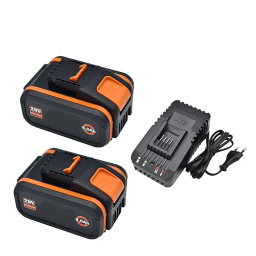 Akkupack, Kompatibel Mit Worx, 20 V, 8,0 Ah, Lithium-Akku, Wiederaufladbar, For WA3553, WA3551, WA3553.1, WA3570, Kompatibel Mit Allen Elektro- Und Gartengeräten Von WORX(2 Battery-1 Charger) von WVGFAUXA