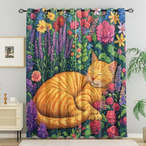 WVKFJEK Verdunklungsvorhänge Ölgemälde Katze Lavendel Blume - 2er Set Thermovorhang Hitzeschutz - Vorhang Blickdicht mit Ösen - Modern Wohnzimmer Schlafzimmer Kinderzimmer - Gardinen 214x184 cm WVKFJEK Verdunklungsvorhänge Ölgemälde Katze Lavendel Blume - 2er Set Thermovorhang Hitzeschutz - Vorhang Blickdicht mit Ösen - Modern Wohnzimmer Schlafzimmer Kinderzimmer - Gardinen 214x184 cm von WVKFJEK