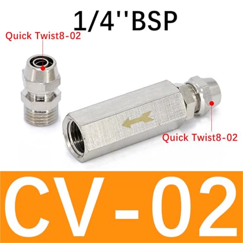 WVRWFDLW Pneumatic Check Valve 6mm 8mm 10mm 1/4 OD Hose One Way Valve Air Gas Single Way Brass Valve Air Compressor Pipe Fitting Adapter(CV-02 w KN8-02,100 Pcs) von WVRWFDLW