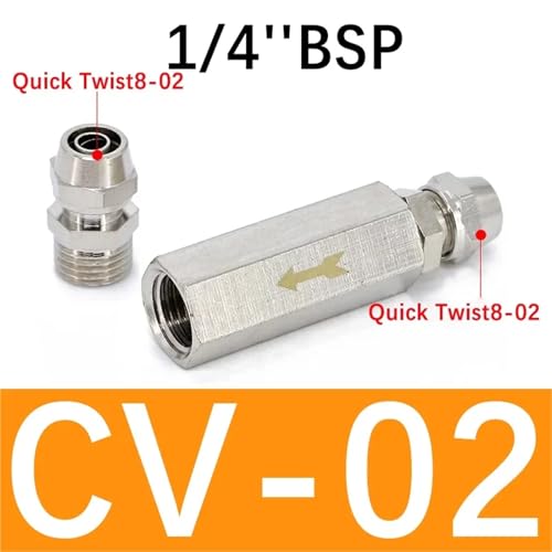WVRWFDLW Pneumatic Check Valve 6mm 8mm 10mm 1/4 OD Hose One Way Valve Air Gas Single Way Brass Valve Air Compressor Pipe Fitting Adapter(CV-02 w KN8-02,20 Pcs) von WVRWFDLW