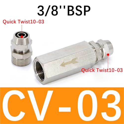 WVRWFDLW Pneumatic Check Valve 6mm 8mm 10mm 1/4 OD Hose One Way Valve Air Gas Single Way Brass Valve Air Compressor Pipe Fitting Adapter(CV-03 w KN10-03,100 Pcs) von WVRWFDLW