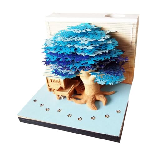 3d-Notizblock,3d-Haftnotizen,3d-Notizblock, 2025 Englische Version Baumhaus mit Licht Papierskulptur Dekoration Desktop Papier dreidimensional(Blue) von WWBPOIUY