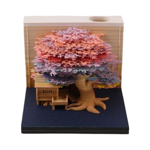 3d-Notizblock,3d-Haftnotizen,3d-Notizblock, 2025 Englische Version Baumhaus mit Licht Papierskulptur Dekoration Desktop Papier dreidimensional(Colorful) von WWBPOIUY