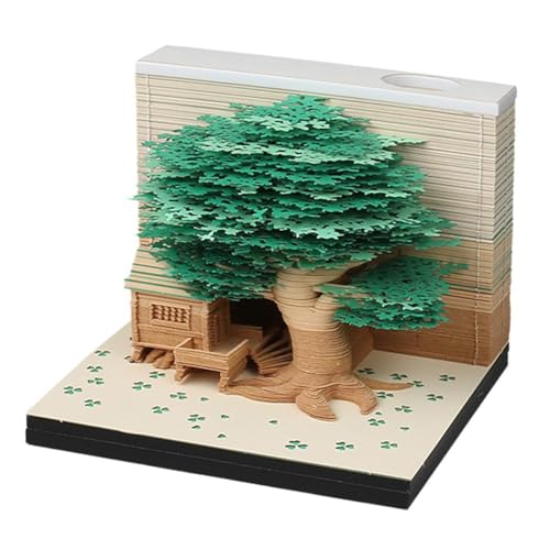 3d-Notizblock,3d-Haftnotizen,3d-Notizblock, 2025 Englische Version Baumhaus mit Licht Papierskulptur Dekoration Desktop Papier dreidimensional(Green) von WWBPOIUY