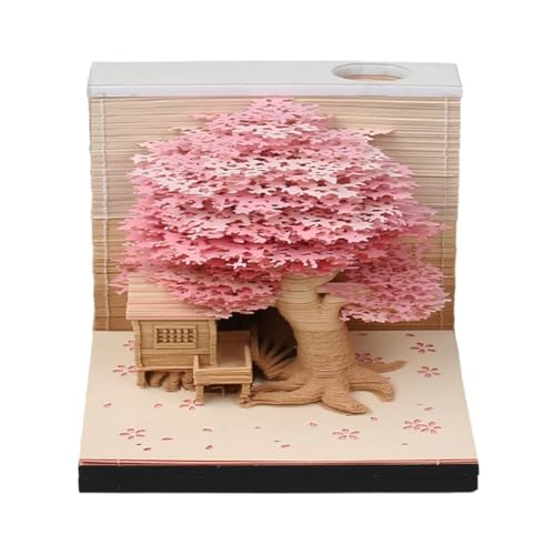 3d-Notizblock,3d-Haftnotizen,3d-Notizblock, 2025 Englische Version Baumhaus mit Licht Papierskulptur Dekoration Desktop Papier dreidimensional(Pink) von WWBPOIUY