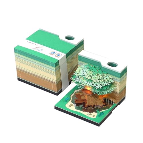 3d-Notizblock,3d-Haftnotizen,3d-Notizblock, Gravierte Baumhaus-Dekoration, 3D-Handriss-Haftnotizen, Geschenke(Green) von WWBPOIUY