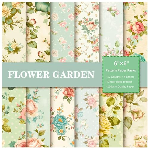 Scrapbooking-Papier, Scrapbooking-Zubehör, 6 x 6 Zoll, 48 Blatt einseitiges Papierpaket mit Blumenmuster, 12 Designs, for Selbermachen von Fotoalben, Kartenherstellung, Scrapbooking-Zubehör, Rosa/Grün Scrapbooking-Papier, Scrapbooking-Zubehör, 6 x 6 Zoll, 48 Blatt einseitiges Papierpaket mit Blumenmuster, 12 Designs, for Selbermachen von Fotoalben, Kartenherstellung, Scrapbooking-Zubehör, Rosa/Grün von WWBPOIUY