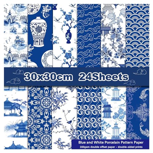 WWBPOIUY Scrapbooking-Papier, Scrapbooking-Zubehör, 12"x12", doppelseitig, 24 Blatt, Papier mit blauem und weißem Porzellan-Blumenmuster, Album-Hintergrund, Scrapbook-Layout WWBPOIUY Scrapbooking-Papier, Scrapbooking-Zubehör, 12"x12", doppelseitig, 24 Blatt, Papier mit blauem und weißem Porzellan-Blumenmuster, Album-Hintergrund, Scrapbook-Layout von WWBPOIUY