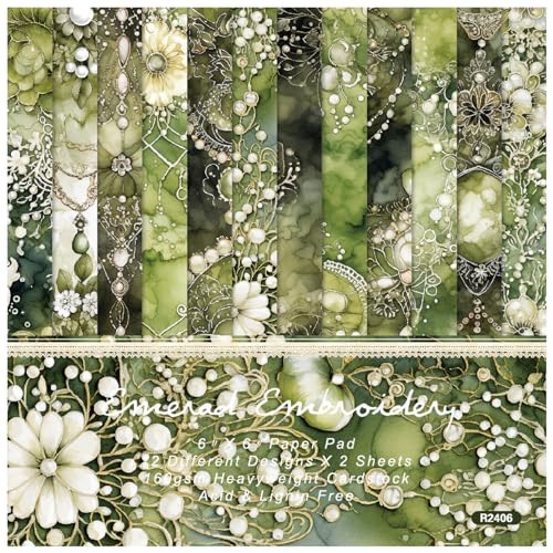 WWBPOIUY Scrapbooking-Papier, Scrapbooking-Zubehör, 48 Blatt 6"x 6", Papierpaket mit Blumen- und Perlenstickmustern, einseitig, 12 Designs, Papierblock for Selbermachen von Karten, grün WWBPOIUY Scrapbooking-Papier, Scrapbooking-Zubehör, 48 Blatt 6"x 6", Papierpaket mit Blumen- und Perlenstickmustern, einseitig, 12 Designs, Papierblock for Selbermachen von Karten, grün von WWBPOIUY