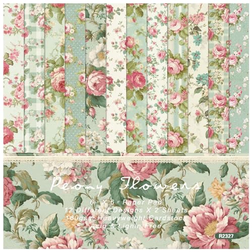WWBPOIUY Scrapbooking-Papier, Scrapbooking-Zubehör, 6"x 6" Floral 48 Blatt Pfingstrosenblüten einseitiges Musterpapier, 12 Designs, Vintage-Fotoalbum, DIY-Kartenherstellungszubehör-Grün WWBPOIUY Scrapbooking-Papier, Scrapbooking-Zubehör, 6"x 6" Floral 48 Blatt Pfingstrosenblüten einseitiges Musterpapier, 12 Designs, Vintage-Fotoalbum, DIY-Kartenherstellungszubehör-Grün von WWBPOIUY