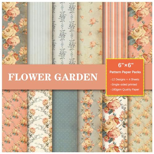 WWBPOIUY Scrapbooking-Papier, Scrapbooking-Zubehör, 6 x 6 Zoll, 48 Blatt einseitiges Papierpaket mit Blumenmuster, 12 Designs, Blumen-DIY-Fotoalbum, Kartenherstellung, Scrapbooking-Zubehör WWBPOIUY Scrapbooking-Papier, Scrapbooking-Zubehör, 6 x 6 Zoll, 48 Blatt einseitiges Papierpaket mit Blumenmuster, 12 Designs, Blumen-DIY-Fotoalbum, Kartenherstellung, Scrapbooking-Zubehör von WWBPOIUY