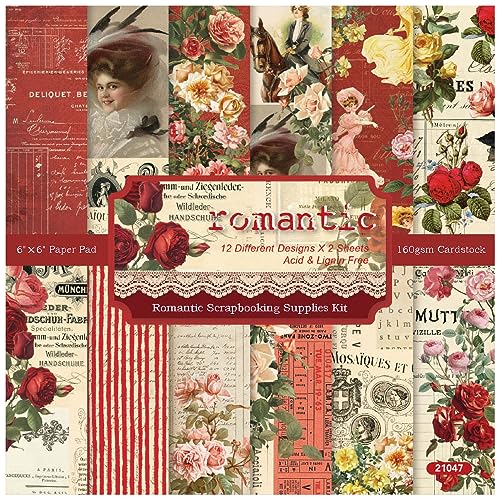 WWBPOIUY Scrapbooking-Papier, Scrapbooking-Zubehör, 6"x6" Valentinstag-Papierblock, 48 Blatt Karton mit rot-rosa Rosenblütendruck, 12 Designs, einseitig gemustertes Papier-04 WWBPOIUY Scrapbooking-Papier, Scrapbooking-Zubehör, 6"x6" Valentinstag-Papierblock, 48 Blatt Karton mit rot-rosa Rosenblütendruck, 12 Designs, einseitig gemustertes Papier-04 von WWBPOIUY