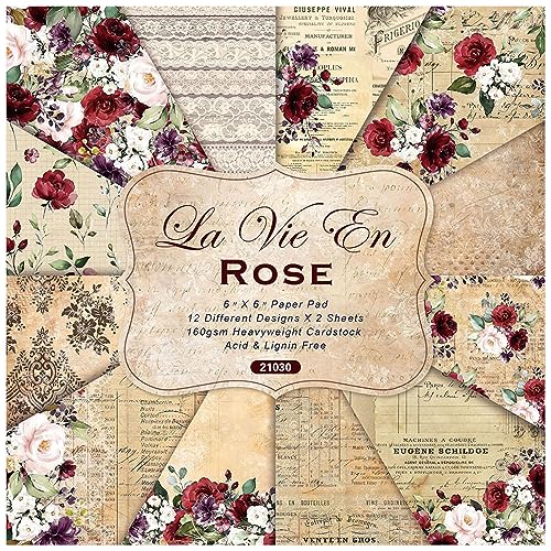 WWBPOIUY Scrapbooking-Papier, Scrapbooking-Zubehör, 6"x6" Valentinstag-Papierblock, 48 Blatt Karton mit rot-rosa Rosenblütendruck, 12 Designs, einseitig gemustertes Papier-07 WWBPOIUY Scrapbooking-Papier, Scrapbooking-Zubehör, 6"x6" Valentinstag-Papierblock, 48 Blatt Karton mit rot-rosa Rosenblütendruck, 12 Designs, einseitig gemustertes Papier-07 von WWBPOIUY