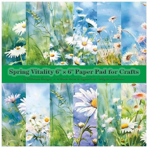 WWBPOIUY Scrapbooking-Papier, Scrapbooking-Zubehör, Floral 48 Blatt 6"x6", einseitiges Frühlings-Gänseblümchen-Musterpapier, für WWBPOIUY Scrapbooking-Papier, Scrapbooking-Zubehör, Floral 48 Blatt 6"x6", einseitiges Frühlings-Gänseblümchen-Musterpapier, für von WWBPOIUY