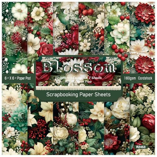 WWBPOIUY Scrapbooking-Papier, Scrapbooking-Zubehör, Weihnachten, 48 Blatt 6"x6" Blumen-Papierpaket, einseitig, weiß-rot, mit Blumendrucken, for die Gestaltung von Fotoalben-Hintergrundkarten WWBPOIUY Scrapbooking-Papier, Scrapbooking-Zubehör, Weihnachten, 48 Blatt 6"x6" Blumen-Papierpaket, einseitig, weiß-rot, mit Blumendrucken, for die Gestaltung von Fotoalben-Hintergrundkarten von WWBPOIUY
