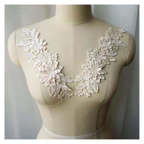 applique,applique blumen,nähen blumen applique, 2 Stück weiße, schwarze, rote, blaue 3D-Blumen-Stoffapplikationen, bestickter Kleiderkragen, for Aufnähen for Hochzeitsdekoration, Kleid(Beige) von WWBPOIUY