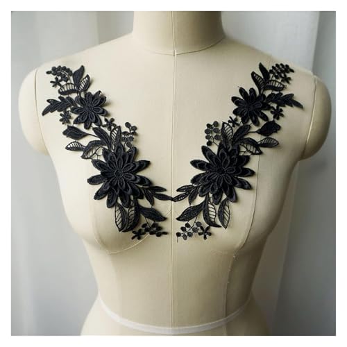 applique,applique blumen,nähen blumen applique, 2 Stück weiße, schwarze, rote, blaue 3D-Blumen-Stoffapplikationen, bestickter Kleiderkragen, for Aufnähen for Hochzeitsdekoration, Kleid(Black) von WWBPOIUY