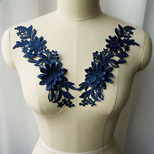 applique,applique blumen,nähen blumen applique, 2 Stück weiße, schwarze, rote, blaue 3D-Blumen-Stoffapplikationen, bestickter Kleiderkragen, for Aufnähen for Hochzeitsdekoration, Kleid(Navy Blue) von WWBPOIUY