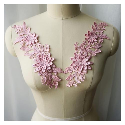 applique,applique blumen,nähen blumen applique, 2 Stück weiße, schwarze, rote, blaue 3D-Blumen-Stoffapplikationen, bestickter Kleiderkragen, for Aufnähen for Hochzeitsdekoration, Kleid(Pink) von WWBPOIUY